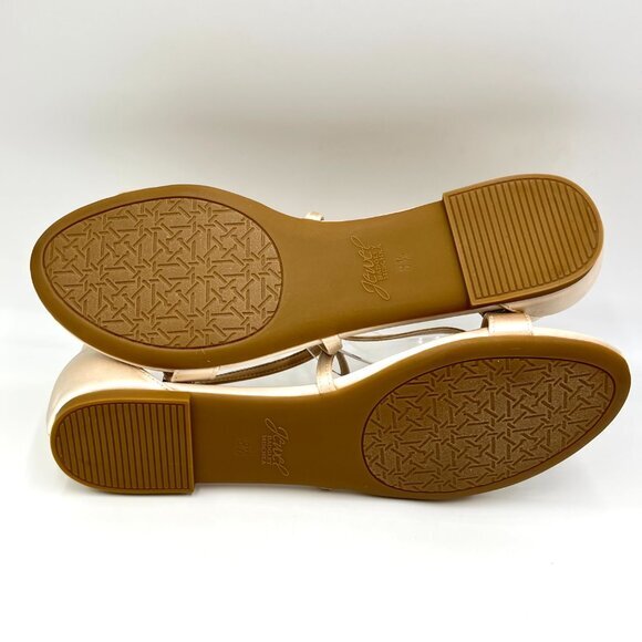 Jewel Badgley Mischka Size 8.5 Tessy Champagne‎ Satin Flats Dress Sandals Shoes - Picture 8 of 11